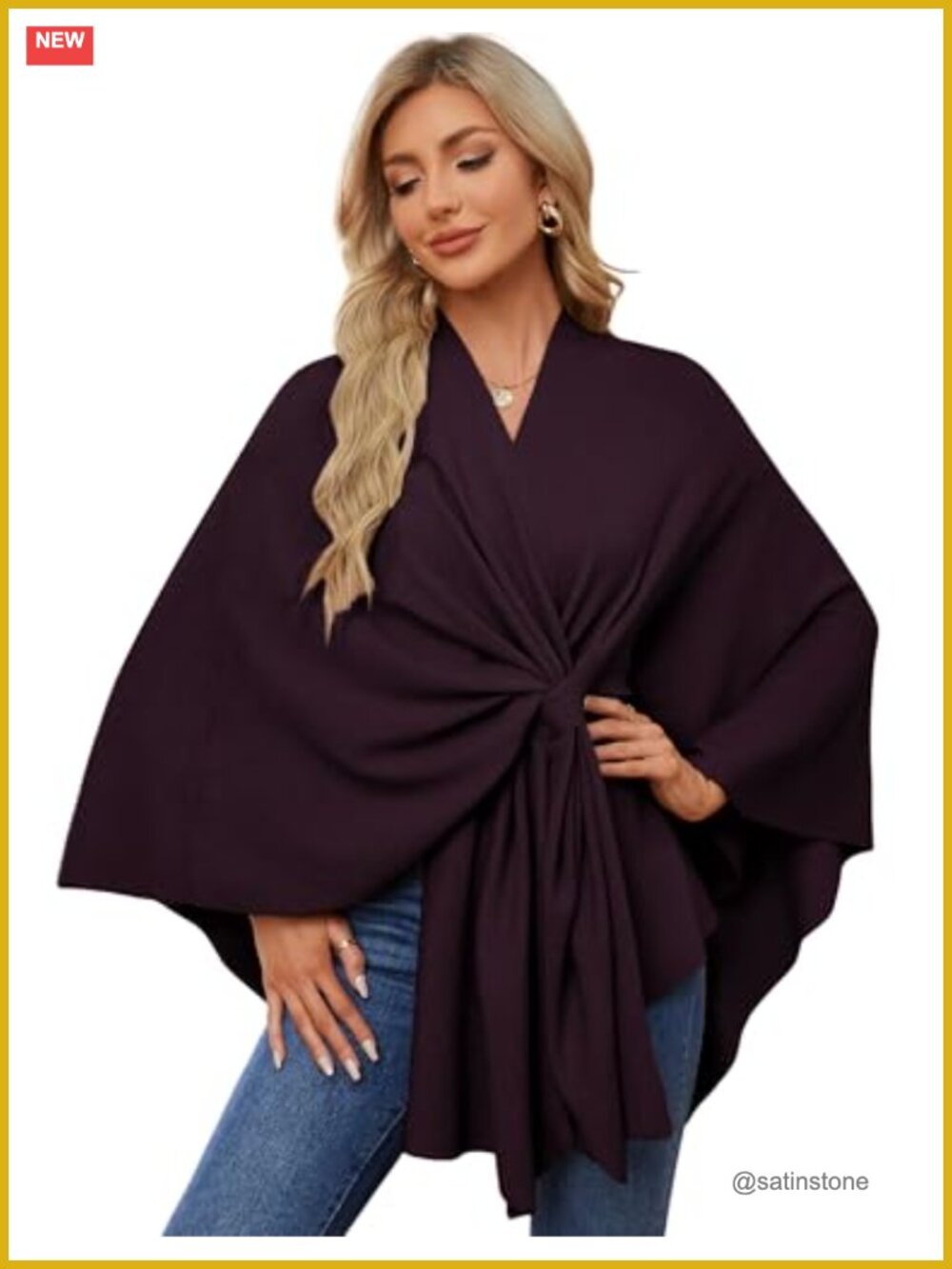 Elegant Shawl Wrap Open Front Poncho Sweater Rayon Blend One Size